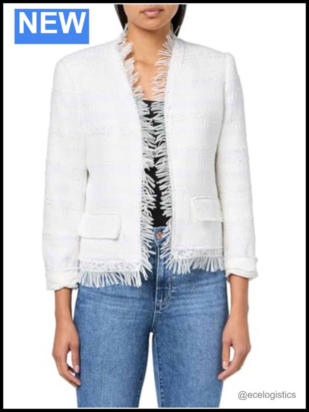 Kobi Halperin Tweed Fringe Blazer Jacket Long Sleeve